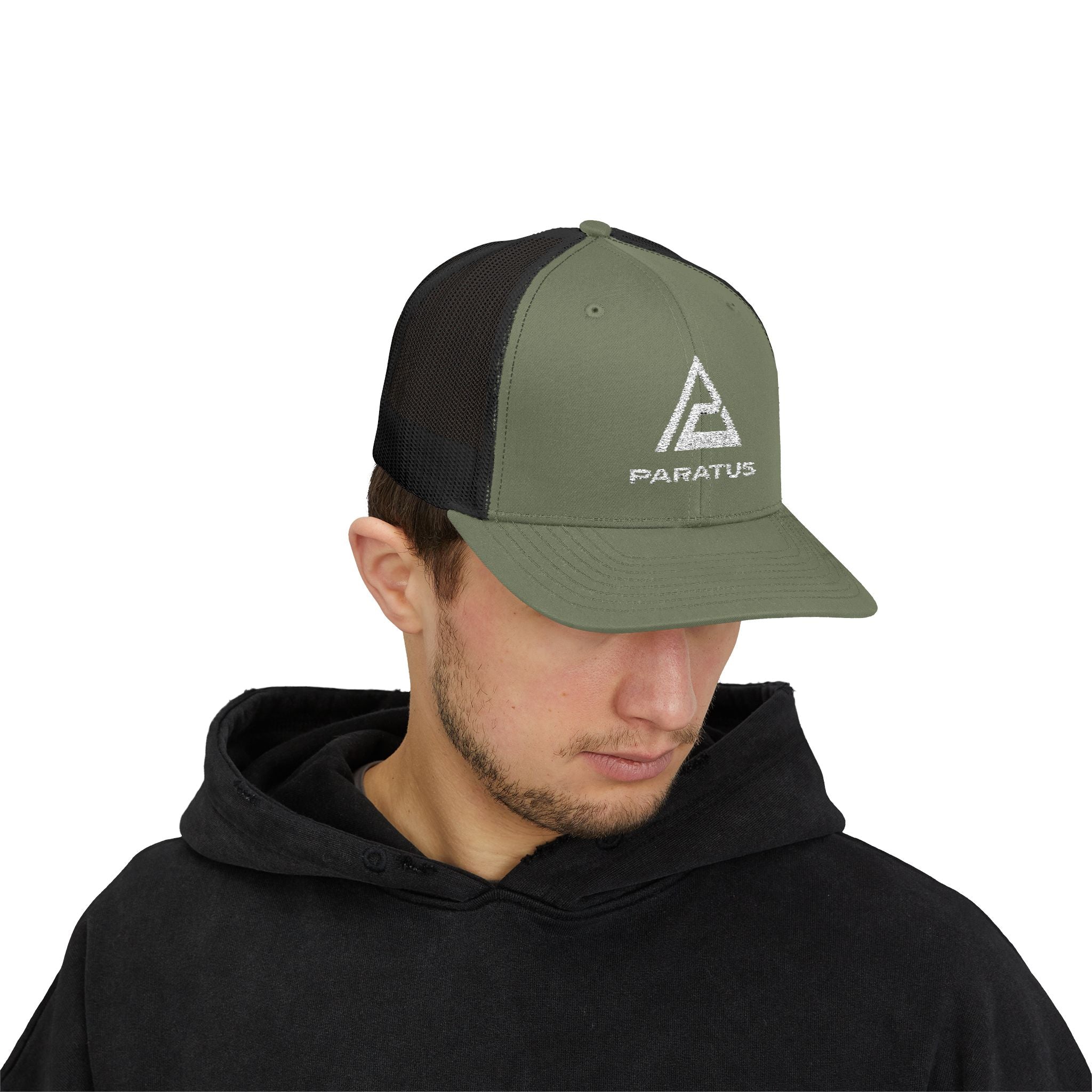 Paratus Logo Snapback Trucker Cap — White Logo