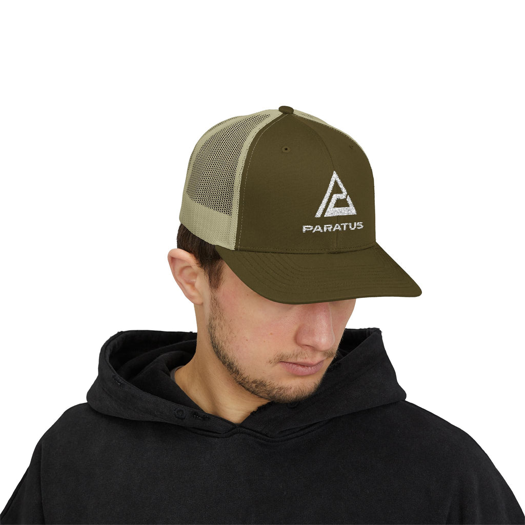 Paratus Logo Snapback Trucker Cap — White Logo