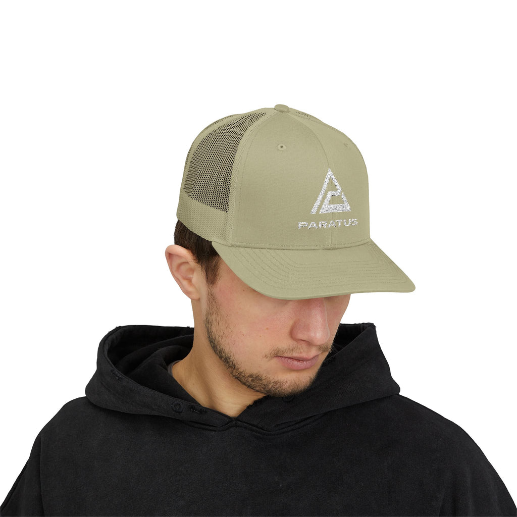 Paratus Logo Snapback Trucker Cap — White Logo