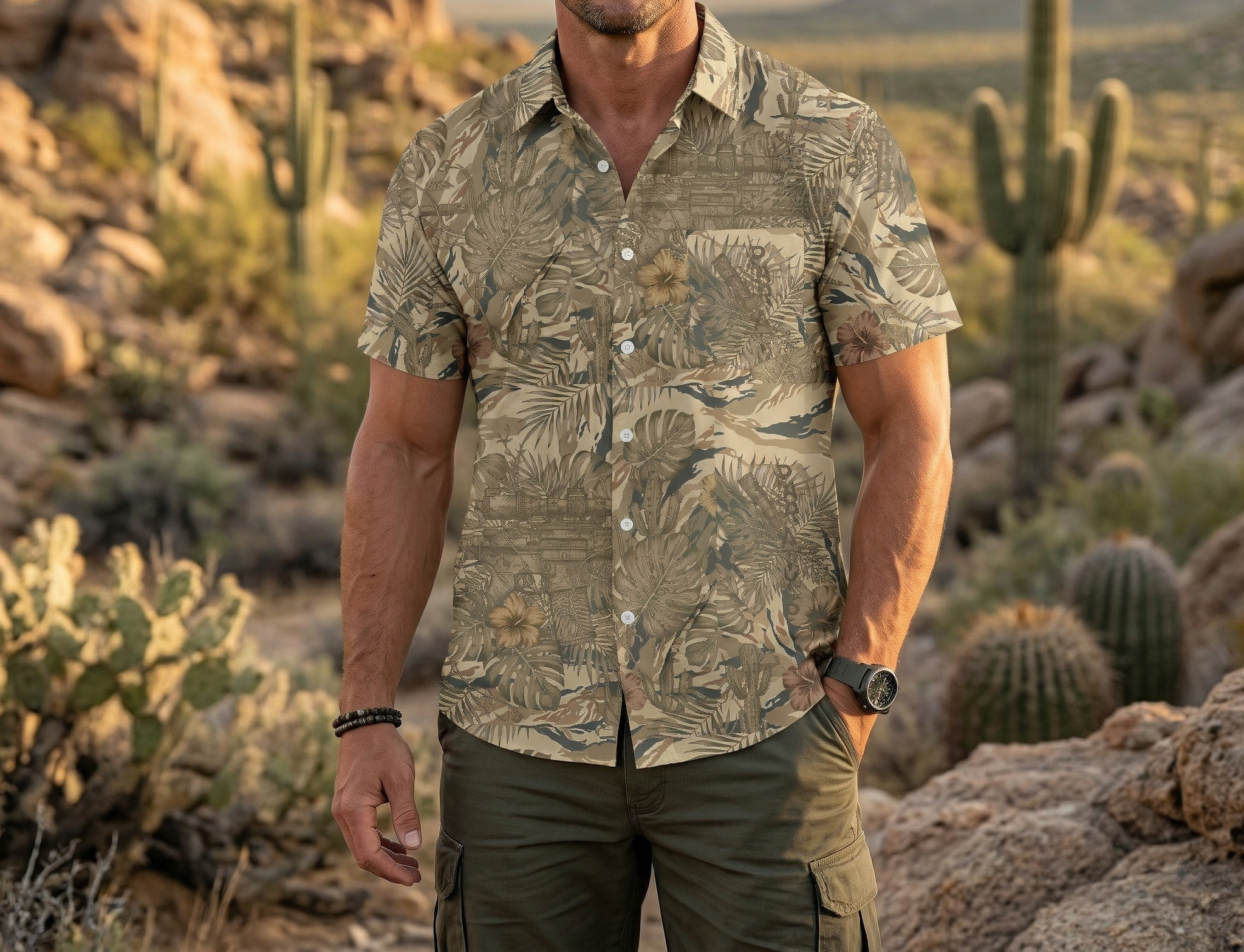 Paratus "Gray Man" Hawaiian Print MCX Arid Camo Shirt