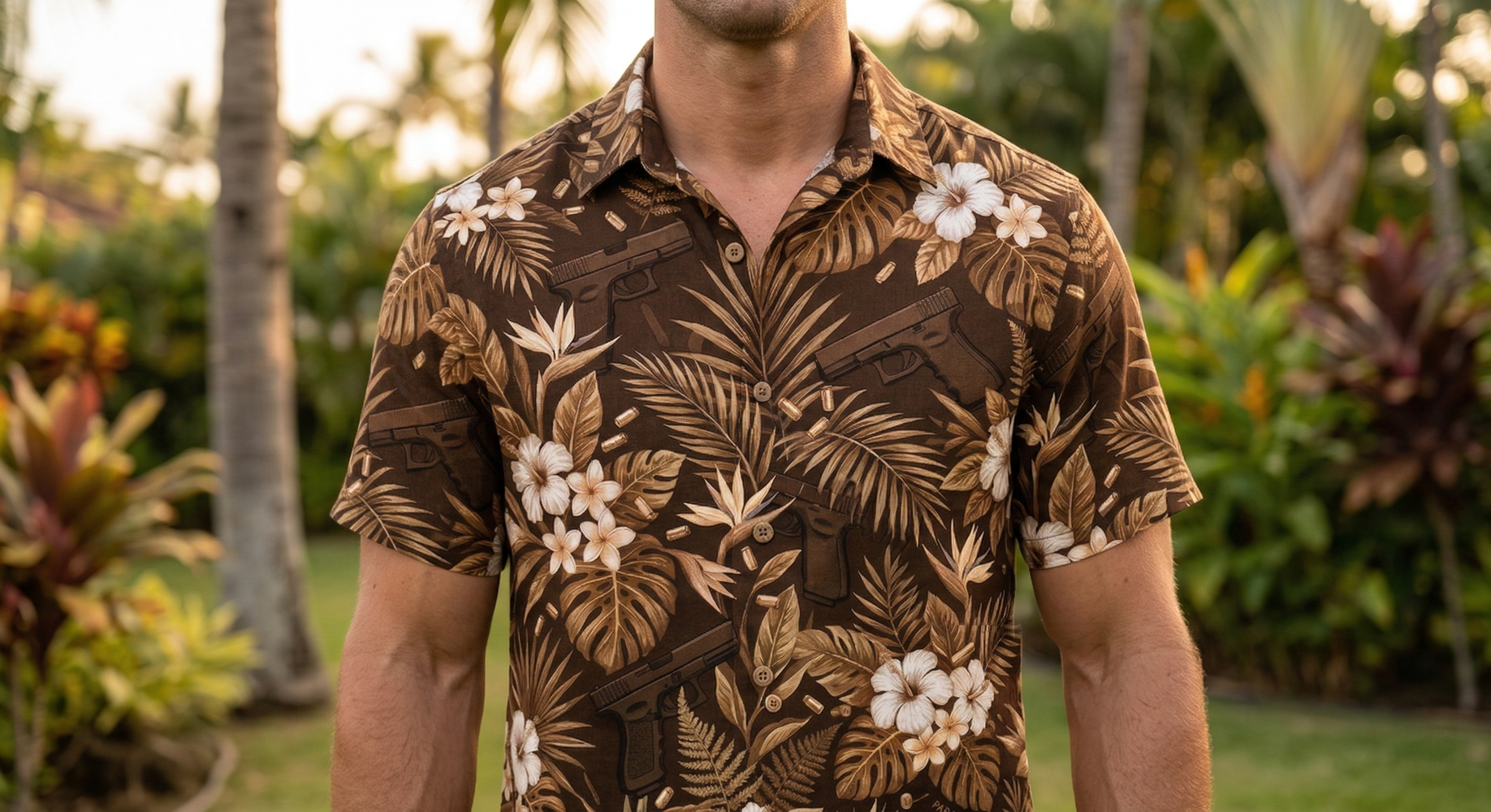 Paratus "Gray Man" Hawaiian Print Handgun Design Shirt