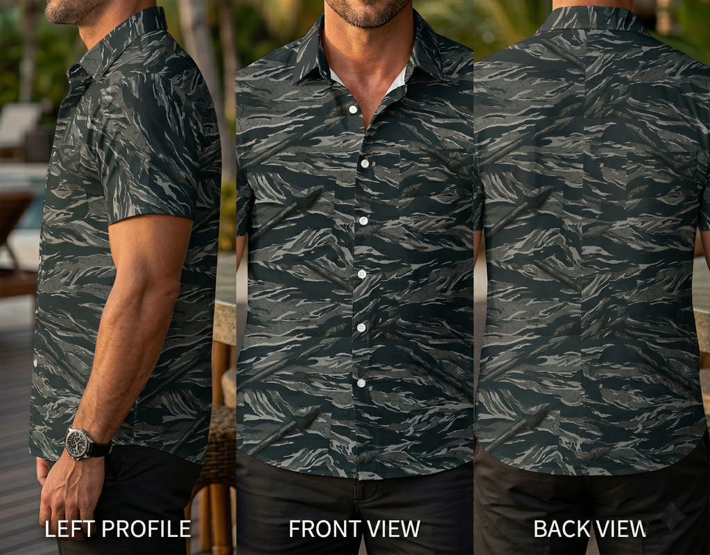 Paratus "Gray Man" Hawaiian Print Tiger Stripe Spear Shirt