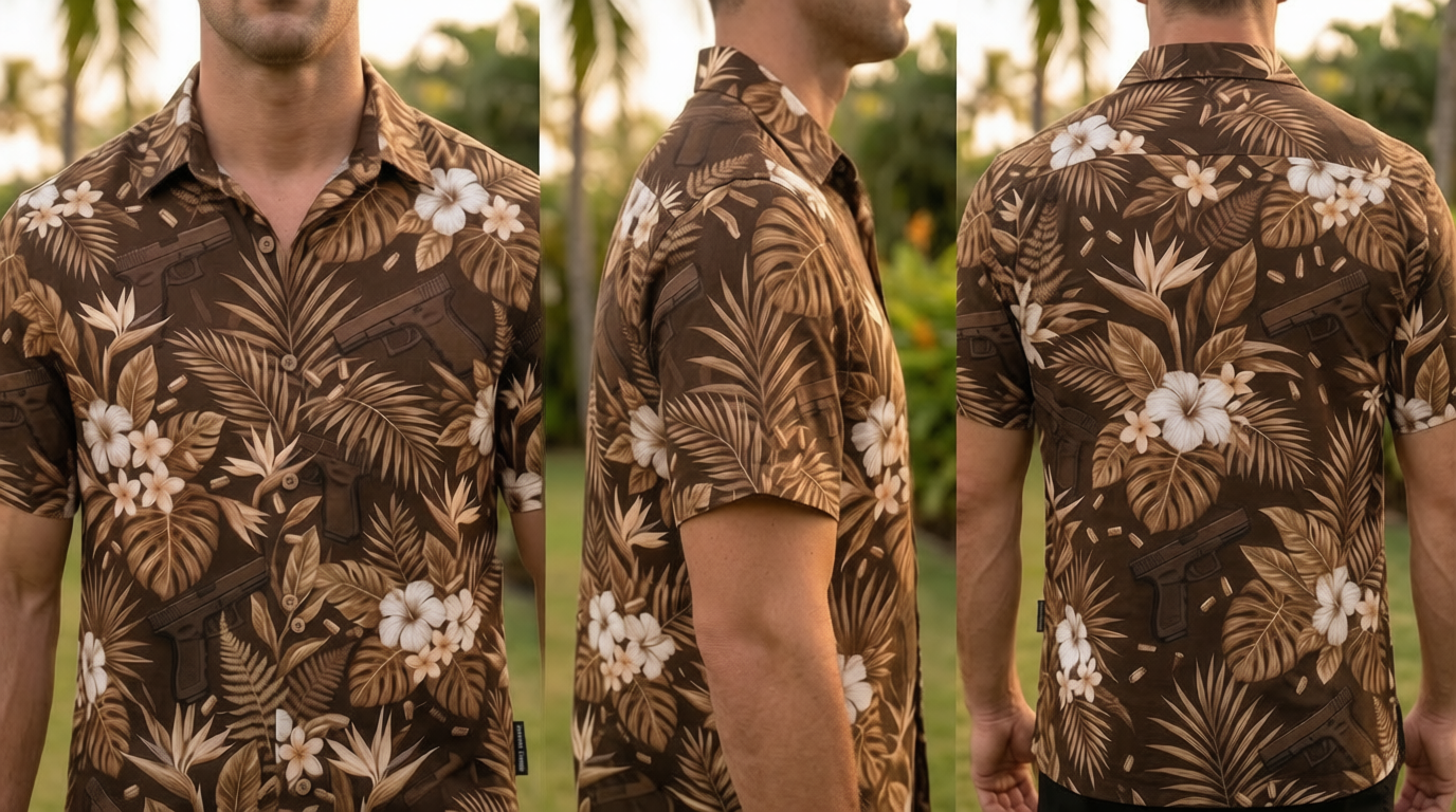 Paratus "Gray Man" Hawaiian Print Handgun Design Shirt